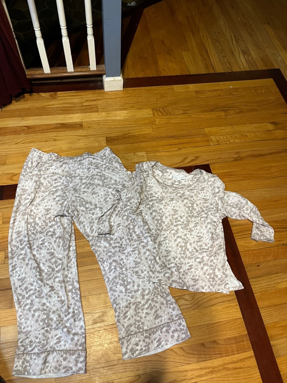 Neutral Leopard-Print  Pajama Set - Long Sleeve Top & Pants